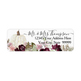 Etiqueta Floral Calabaza Blanca Borgoña Rubor Retorno rosa