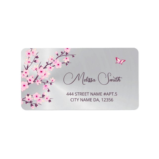 Etiqueta Floral Cherry Blossoms Pink Silver (Frente)