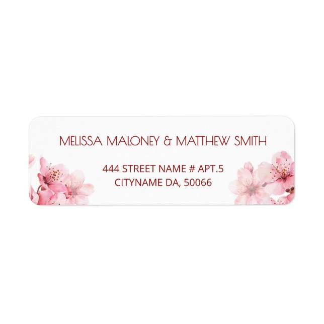 Etiqueta Floral Cherry Blossoms Pink White |  Wedding (Frente)