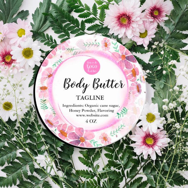 Etiqueta floral colorida (#zazzlemade #spring #floral #prettyflores #prettylabel #colorful #addlogo #pinkblush #pink #Glitter)