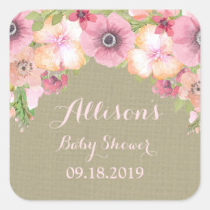 Etiqueta floral de Baby Shower del rosa rústico d