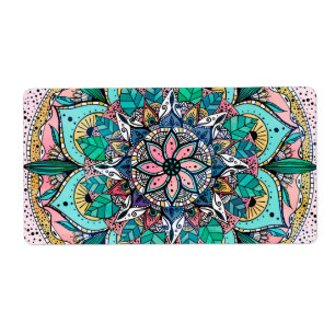 Etiqueta Floral de color de agua colorida Boho Mandala