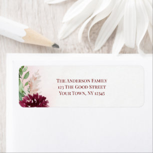 Etiqueta Floral de color de agua de Boho de Borgoña