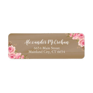 Etiqueta Floral de color de agua rosa de madera rústica Ru