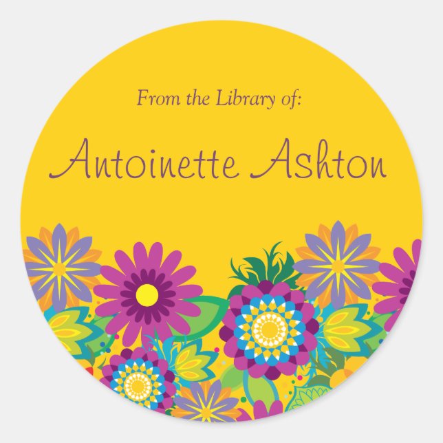 Etiqueta floral de Ex Libris (Anverso)