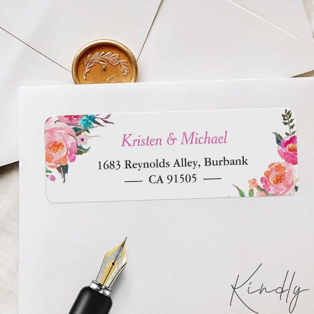 Etiqueta Floral de jardín rosa fucsia acuarela moderna (Subido por el creador)