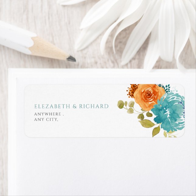 Etiqueta floral de otoño en naranja quemado azul v (In situ)