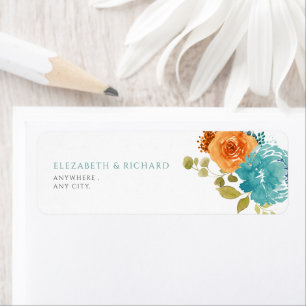 Etiqueta floral de otoño naranja quemada azul verd