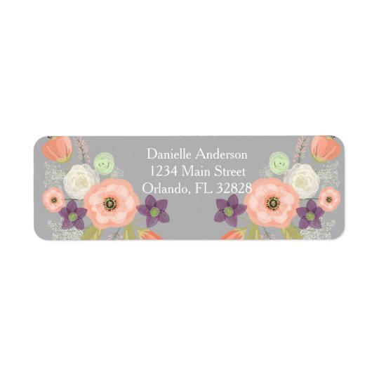 Etiqueta floral del remite de la acuarela gris del