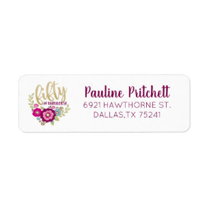 Etiqueta Floral Fifty Fabulous 50th Birthday Gold Script