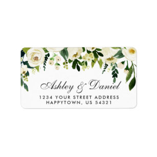 Etiqueta Floral Floral Verde Boda blanco