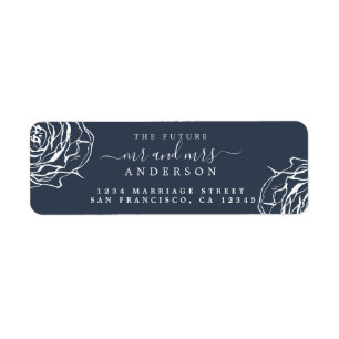 Etiqueta Floral Future Mr. Mrs Dark Blue Return Address