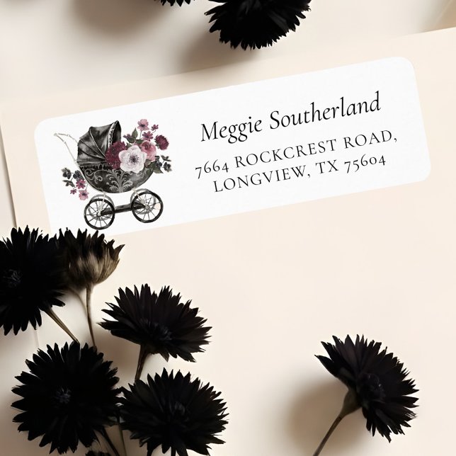 Etiqueta Floral Gothic Halloween Stroller Black Baby Shower (Floral Gothic Halloween Stroller Black Baby Shower Label)