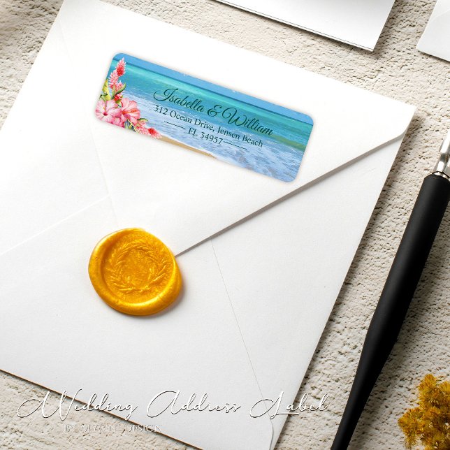 Etiqueta Floral Hibiscus Tropical Beach Wedding Dirección (Subido por el creador)