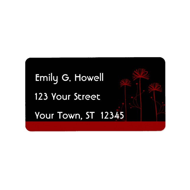 Etiqueta floral negra y roja (Frente)