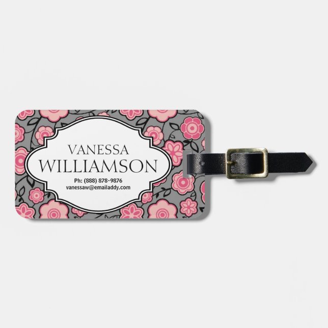 Etiqueta floral personalizada gris rosado dulce (Frente Horizontal)