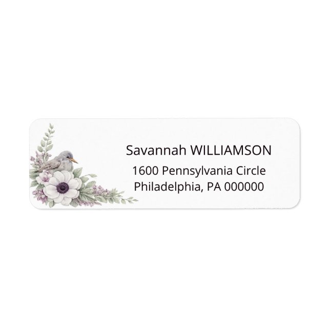 Etiqueta Floral Purple Green Songbirds Address Label (Frente)