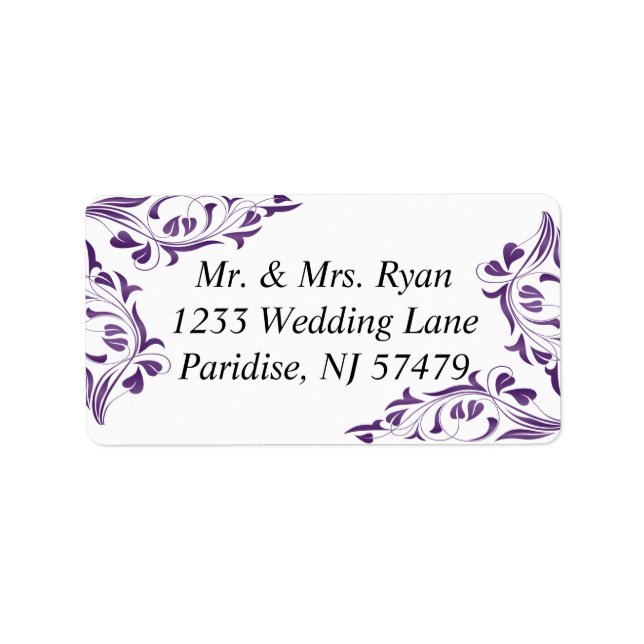 Etiqueta Floral púrpura moderna | BODA (Frente)