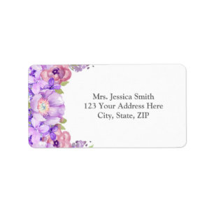 Etiqueta floral púrpura rústica del remite