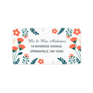 Etiqueta Floral roja moderna sobre la dirección del Persona