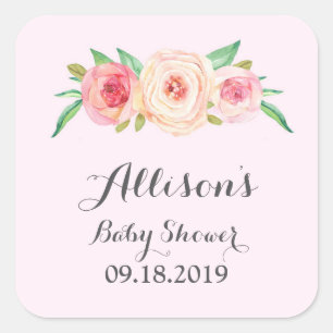 Etiqueta floral rosa clara de Baby Shower