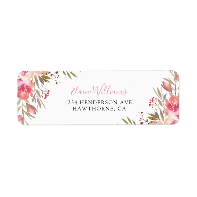 Etiqueta Floral rosa elegante personalizada (Frente)