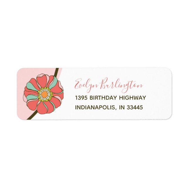 Etiqueta Floral rosa Retro Groovy (Frente)