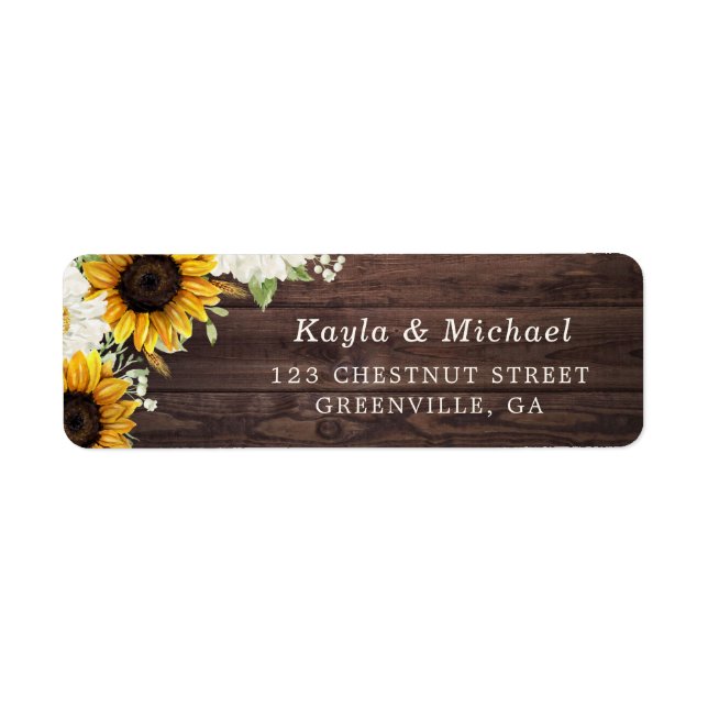 Etiqueta Floral Rustic Wood Sunflower Greenery Barn Daisy (Frente)
