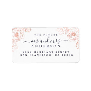 Etiqueta Floral Script Future Mr Mrs Boda Return Address