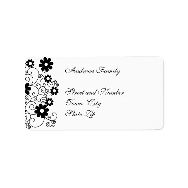 Etiqueta Floral Simple Negro y Blanco (Frente)
