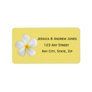 Etiqueta Floral tropical, Plumeria blanca en amarillo, Boda