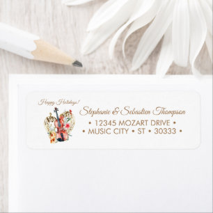 Etiqueta Floral Violins Gold Music Notes Navidades Holiday