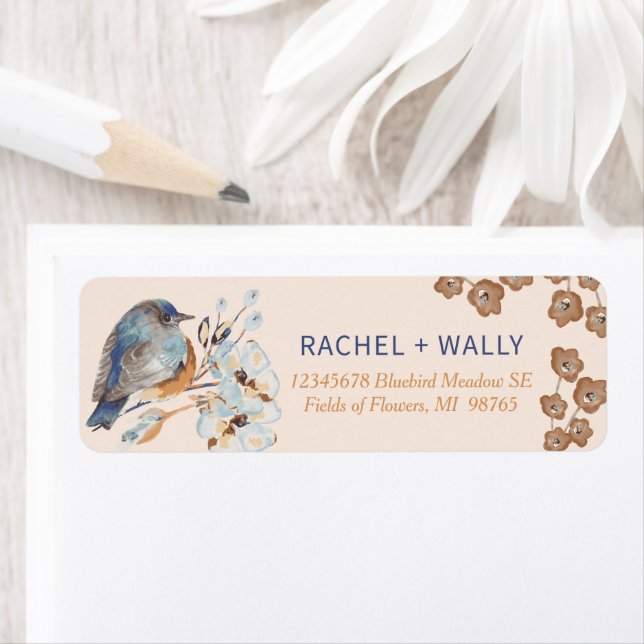 Etiqueta floral Whimsical Bluebird (In situ)