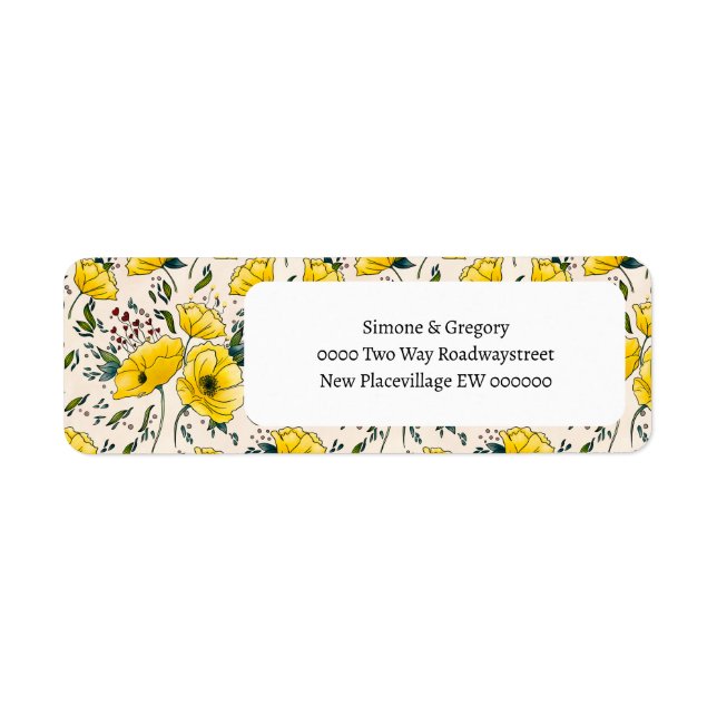 Etiqueta Florales amarillas amapolas mariposas flores (Frente)