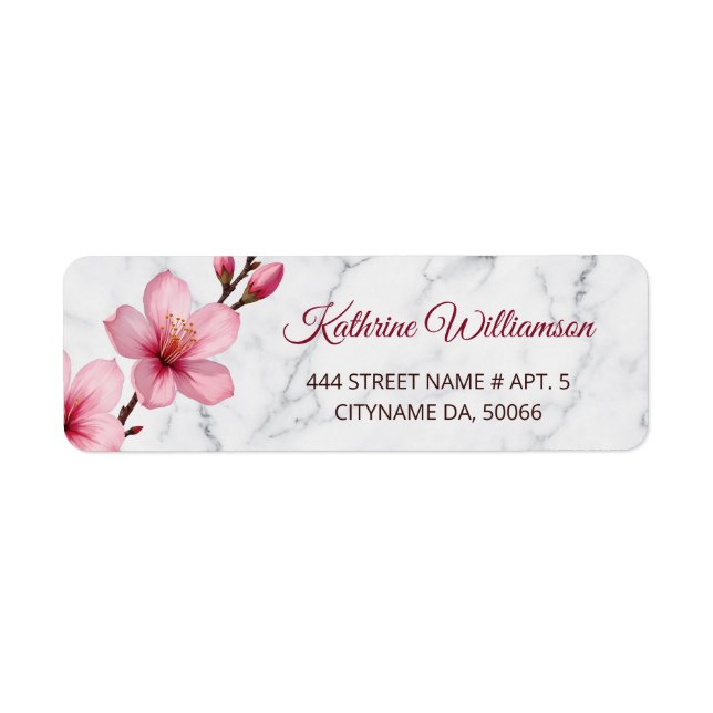 Etiqueta Florales Flores de Cerezo Gris Claro Mármol (Frente)