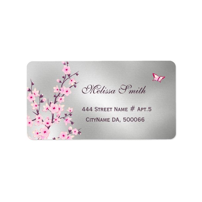 Etiqueta Florales Flores de Cerezo Rosa Plata (Frente)