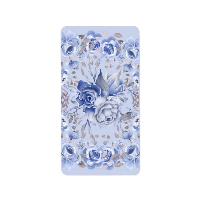 Etiqueta Flores azul acuarela (Frente)