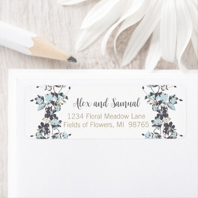 Etiqueta Flores azules de color de agua elegantes (In situ)