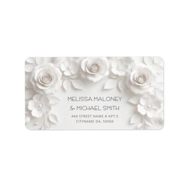 Etiqueta Flores Blancas 3D Rosas Boda (Frente)