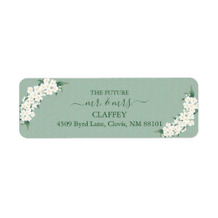 Etiqueta Flores blancas Patrón de nubes de marco dorado ver