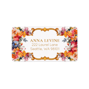 Etiqueta Flores Brillantes Vintage Marco dorado romántico