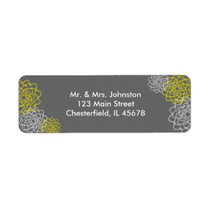 Etiqueta Flores con dibujos grises y amarillos