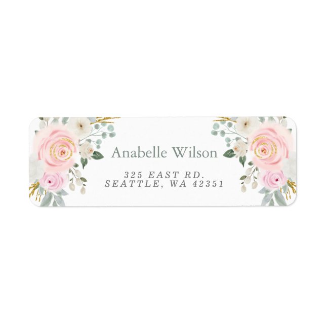Etiqueta Flores de acuarela Sage Floral rosa (Frente)