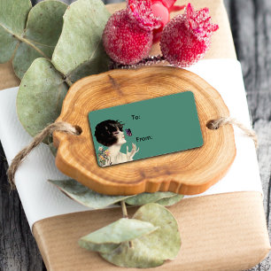 Etiqueta Flores de Bonito de mariposa vintage Art Deco Lady