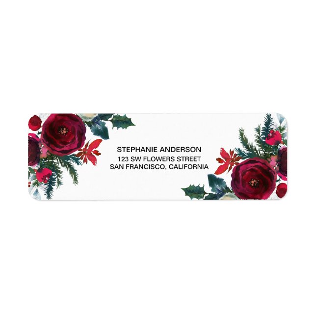 Etiqueta Flores de borgoña en invierno acuarela (Frente)