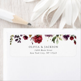 Etiqueta Flores de Borgoña, flores rosas, vegetación, Boda