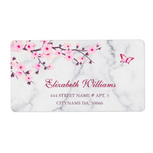 Etiqueta Flores de cerezo en flor Marble gris rosado