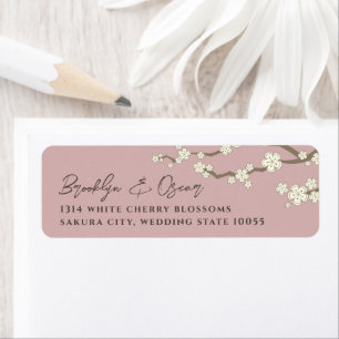 Etiqueta Flores de cerezo Sakura de crema blanca Boda asiát