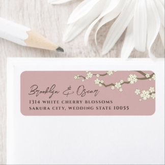 Etiqueta Flores de cerezo Sakura de crema blanca Boda asiát