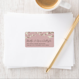 Etiqueta Flores de Cerezo Sakura de Crema Blanca Boda Asiát